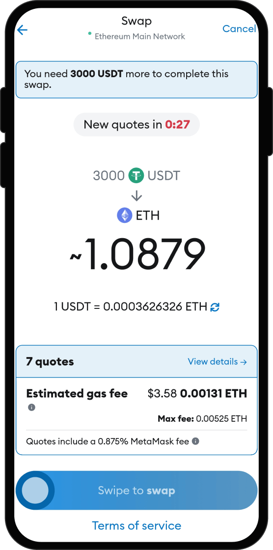 Swap Your USDT for Wrapped eETH
