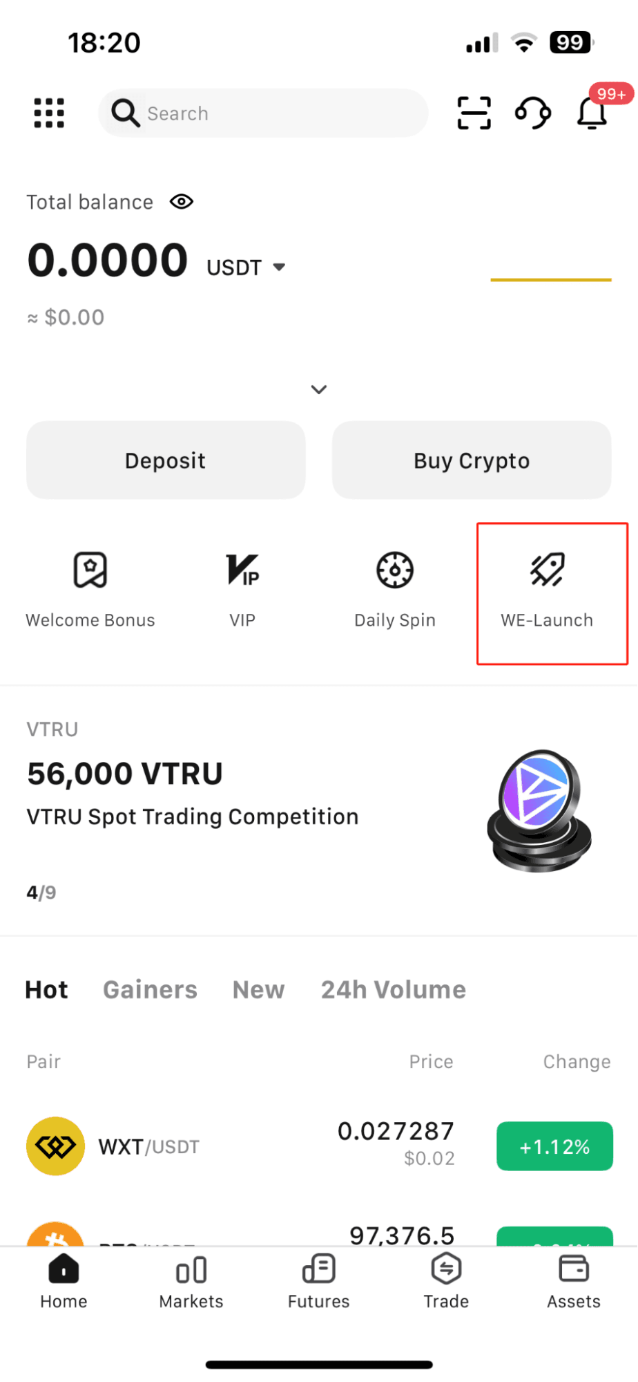  select the "WEEX WE-Launch" On WEEX