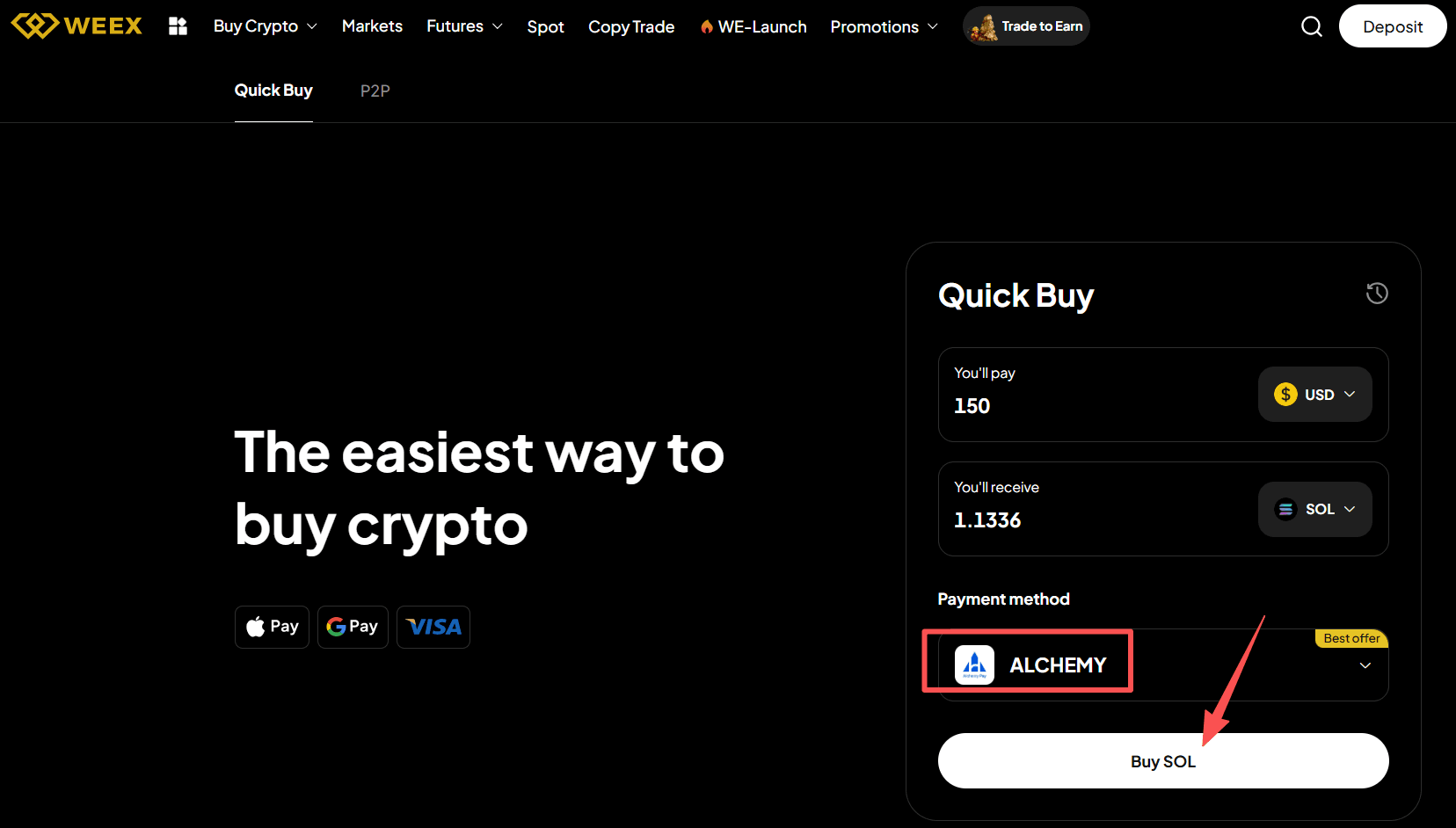 Step3: Как купить SOL с USD на WEEX OTC? Веб-версия