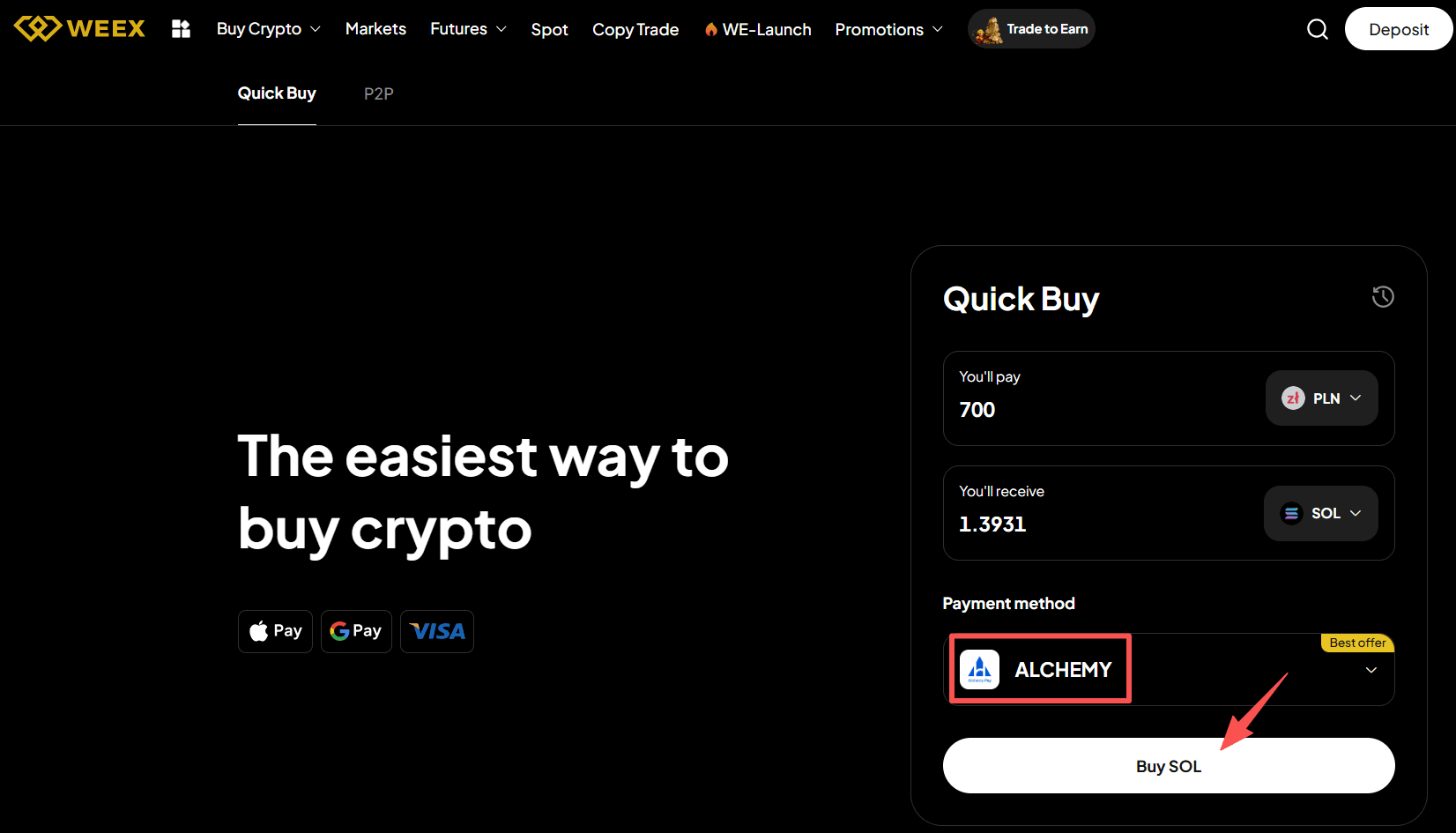 Step3: Как купить SOL с PLN на WEEX OTC? Веб-версия