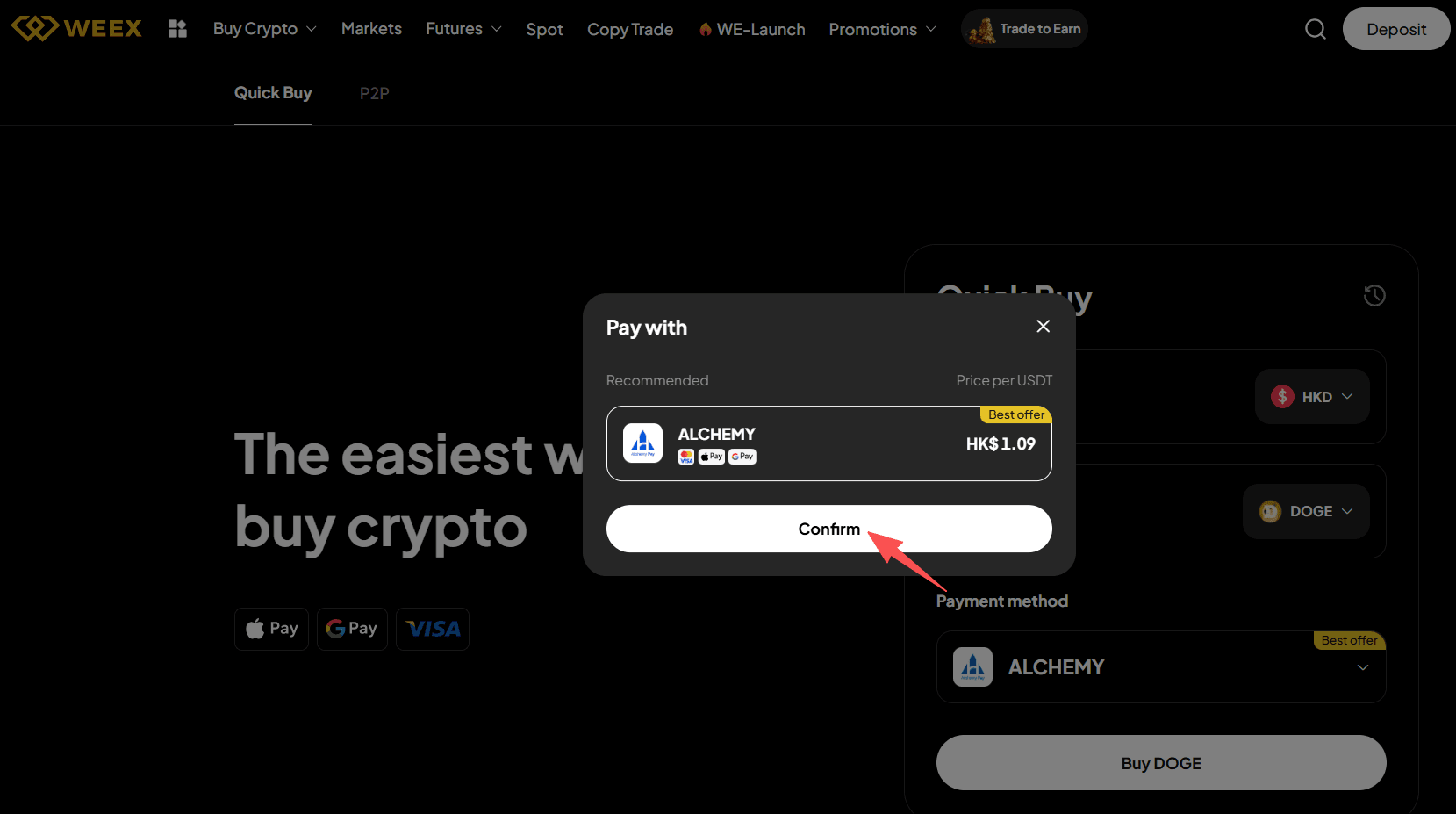 Step2: How to Buy DOGE with HKD on WEEX? Web Version