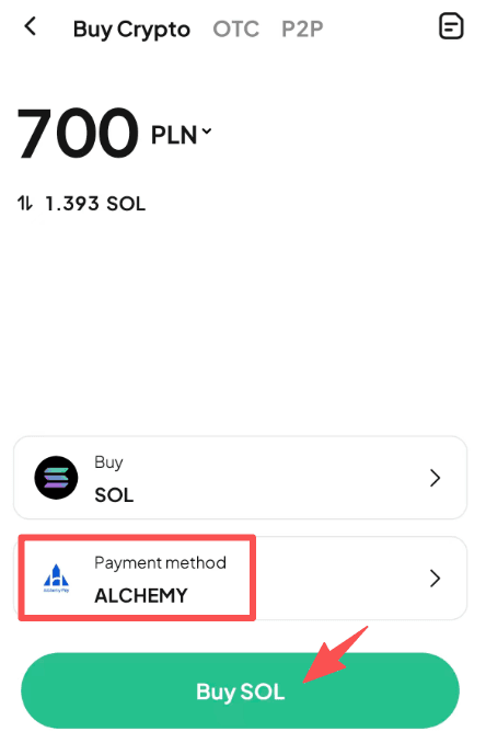 Step4: Как купить SOL с PLN на WEEX OTC? Версия APP