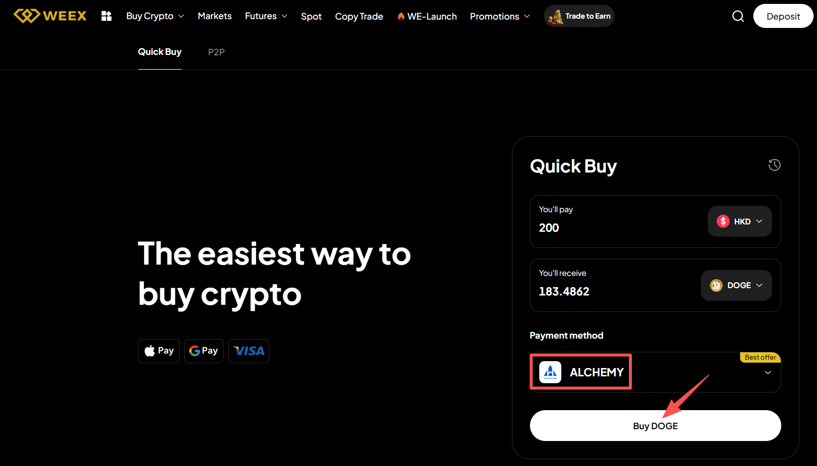 Step2: How to Buy DOGE with HKD on WEEX? Web Version