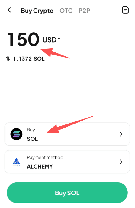 Шаг 2: Как купить SOL с USD на WEEX OTC? Версия APP
