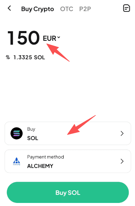 Step2:Как купить SOL с EUR на WEEX? Версия APP