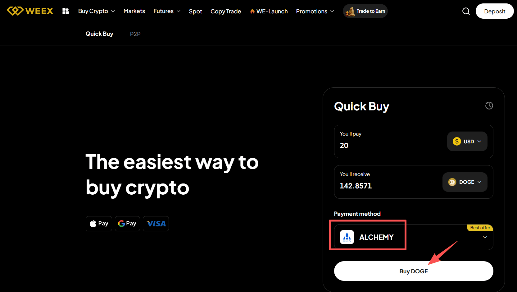 Step3: Как купить DOGE с USD на WEEX OTC? Веб-версия