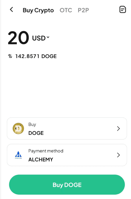 Шаг 2: Как купить DOGE с USD на WEEX OTC? Версия APP