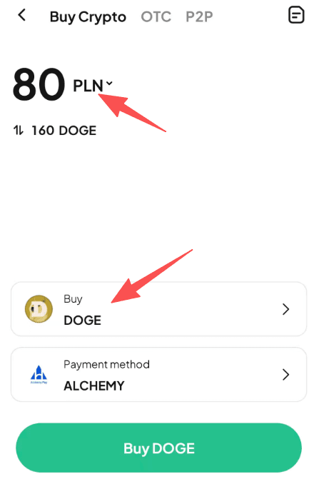 Step2:Как купить DOGE с PLN на WEEX OTC? Версия APP