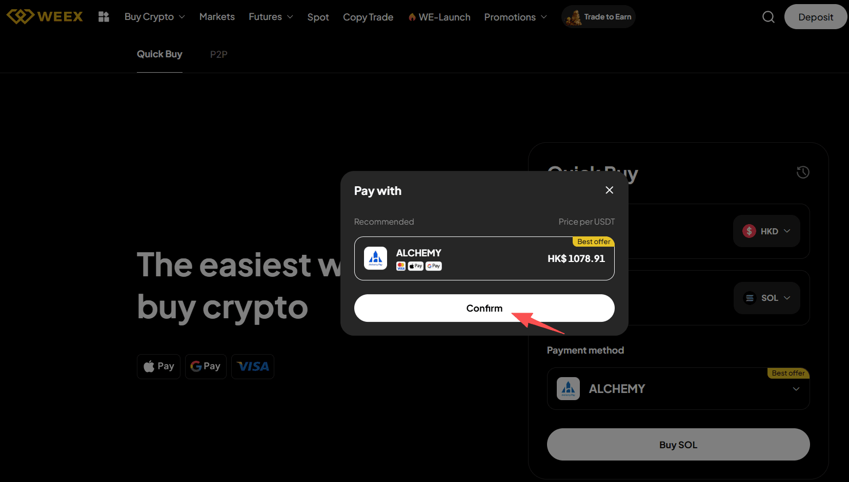 Step2: How to Buy SOL with HKD on WEEX?Web Version