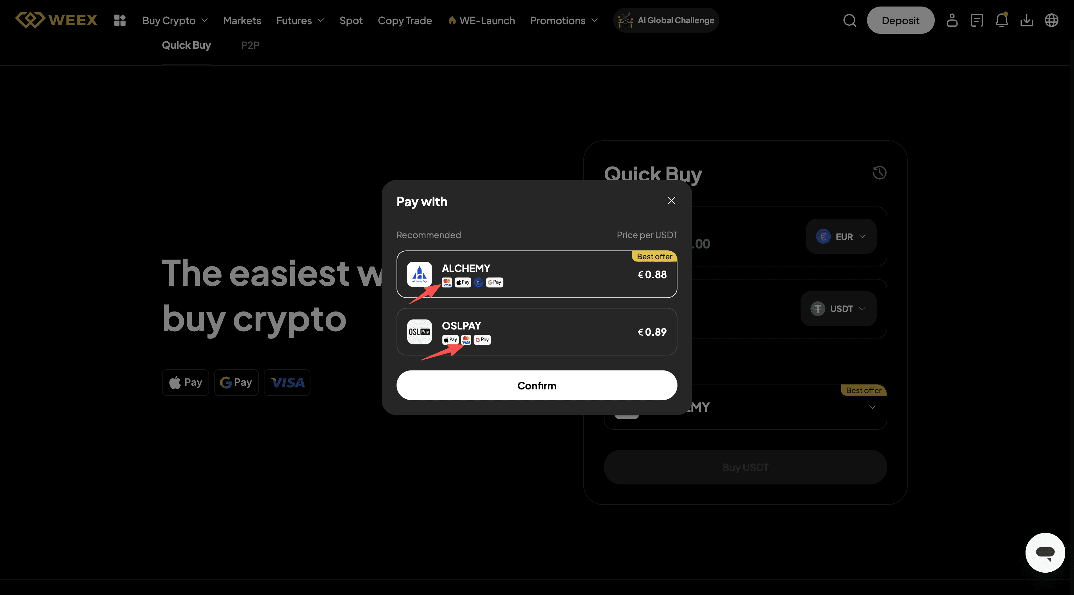 How to Buy crypto with Mastercard on WEEX OTC-Web Version-Step2